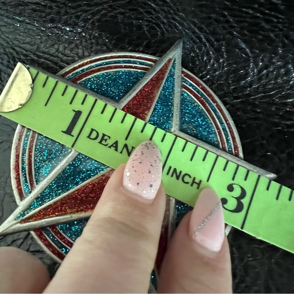 Blue and Red Star Belt Buckle Unisex Star Circle or Nautical Star - Picture 4 of 4